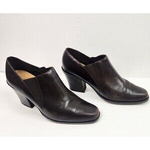 Vintage Nicole Oreo Brown Stacked Leather Heel Booties Size 9